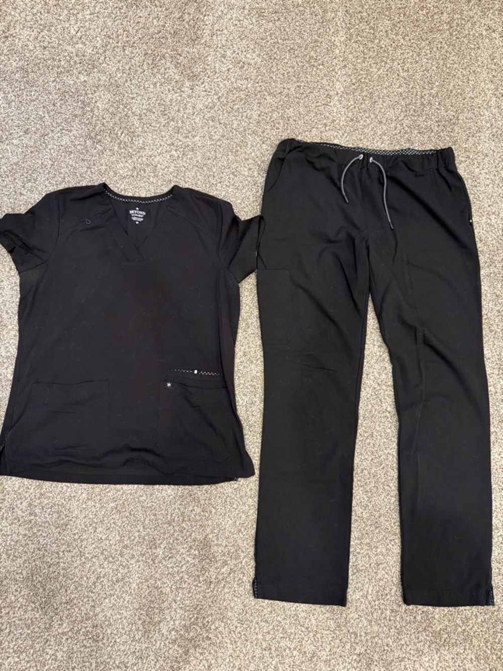 Black Medical Scrub Top and Pants Set